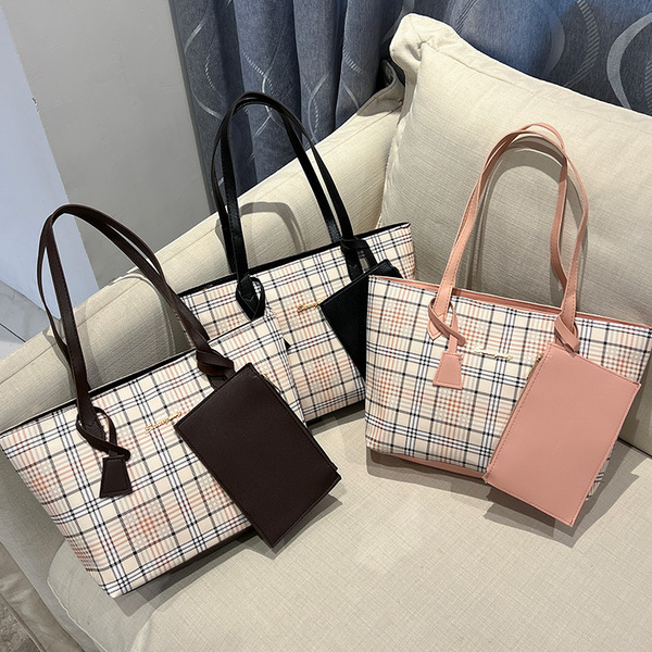 Plaid Printed Tote Bag Two-Piece Set 2024Ladies handbag New Shoulder Bag Women's Korean Shopping Bag